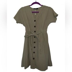 OLIVE LINEN BUTTON DRESS